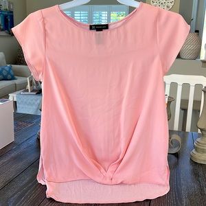 International Concepts Women's Rose Color Mixed Knit Twist-Hem Blouse Sz. S NWT